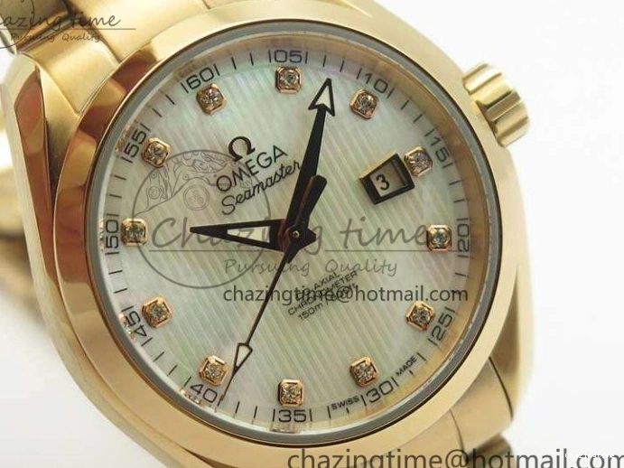 0520 Timeless Aqua Terra Ladies 35mm RG V6F Best Edition White MOP Dial On RG Bracelet A 8102
